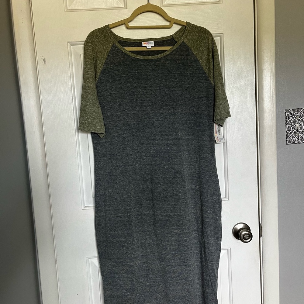LuLaRoe Charcoal and Olive Midi Dress